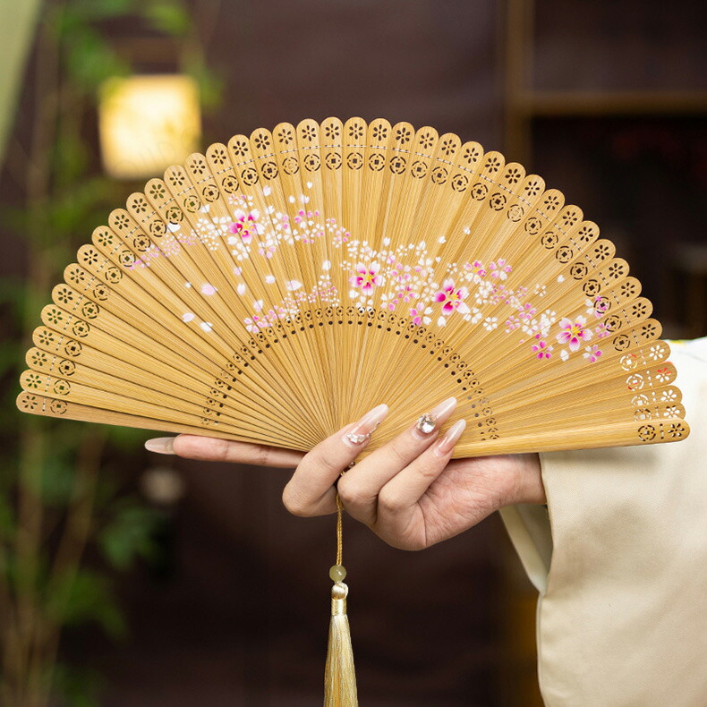 扇子 竹 おしゃれ 折りたたみ 男女兼用 アンティーク 和風 桜柄 花柄