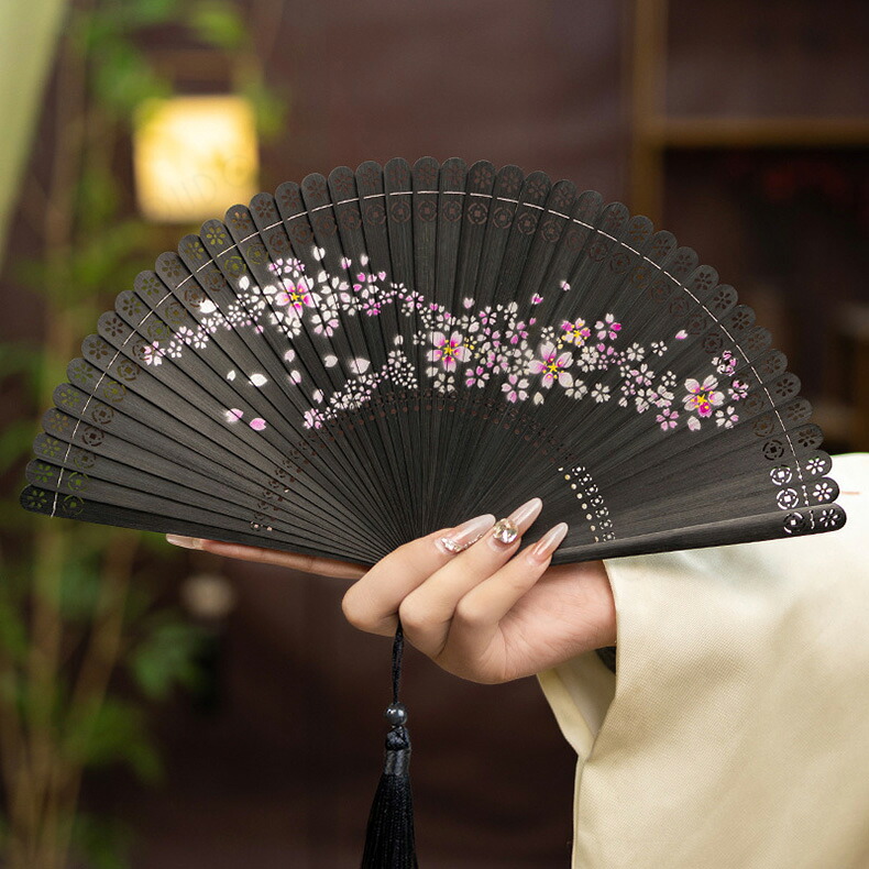 扇子 竹 おしゃれ 折りたたみ 男女兼用 アンティーク 和風 桜柄 花柄