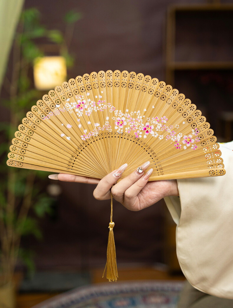 扇子 竹 おしゃれ 折りたたみ 男女兼用 アンティーク 和風 桜柄 花柄