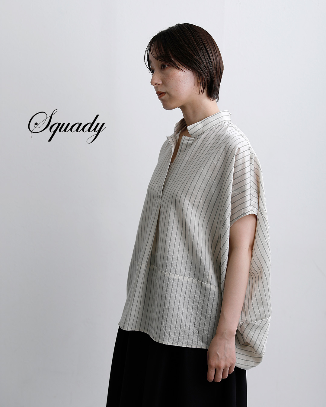 squady（スカディ） ワッシャー ストライプ スキッパー シャツ 009