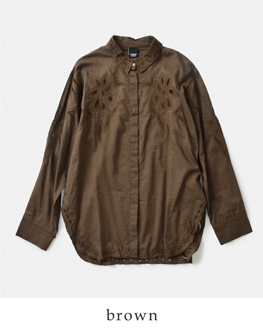 【50%OFF】ノンブルアンペール NOMBRE IMPAIR インドネシア 刺繍 ロングスリーブ シャツ 長袖 01-1-06-210-3-2 レディース NOMBRE IMPAIR 【50%OFF】ノンブルアンペール インドネシア 刺繍
