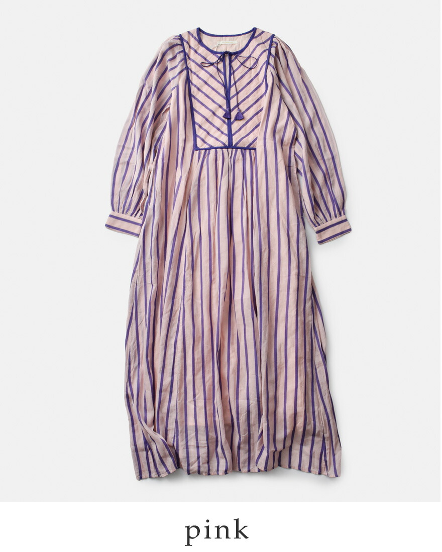 セール【20%OFF】ヌキテパ ne Quittez pas コットンボイル ストライプ ギャザー ドレス ワンピース Cotton Voile Stripe Gather Dress 010441gr3 爆買