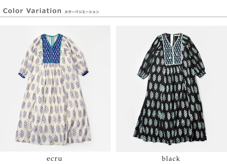 ne Quittez pasコットンボイルエスニックプリントギャザードレス“CottonVoileEthnicCombinationPrintGatherDress”010441zd6