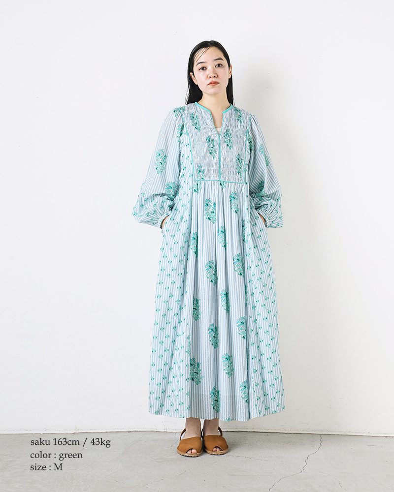 ne Quittez pas(ヌキテパ)コットンジャガードリリープリントシャーリングドレス“CottonJacquardLilyPrintShirringDress”010451ga1