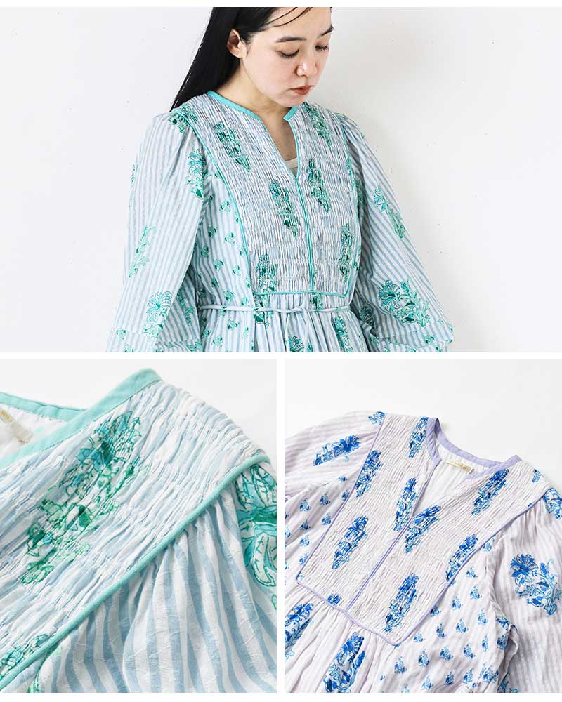 ne Quittez pas(ヌキテパ)コットンジャガードリリープリントシャーリングドレス“CottonJacquardLilyPrintShirringDress”010451ga1