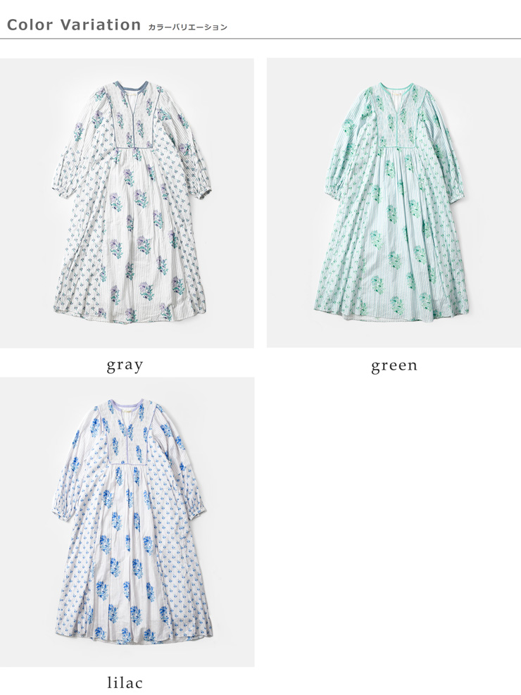 ne Quittez pas(ヌキテパ)コットンジャガードリリープリントシャーリングドレス“CottonJacquardLilyPrintShirringDress”010451ga1