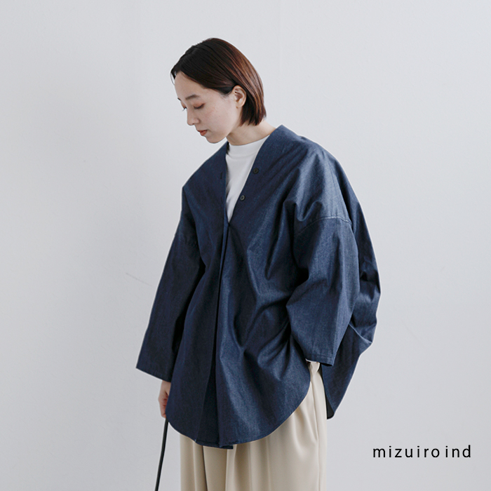 MIZUIRO ミズイロインド mizuiro ind コットン Vネック デニム シャツ