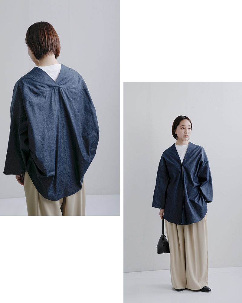 MIZUIRO ミズイロインド mizuiro ind コットン Vネック デニム シャツ