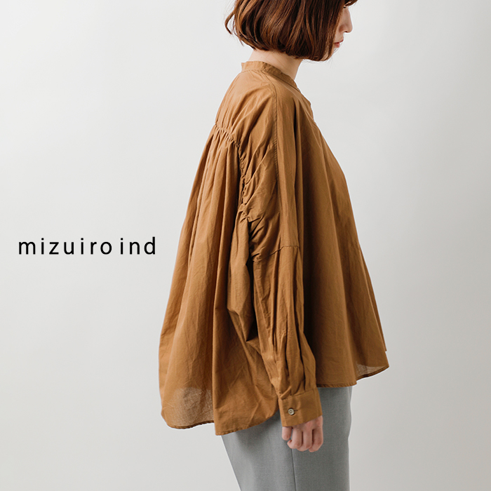 mizuiro ind(ミズイロインド)コットンバックギャザーワイドシャツ1-238975