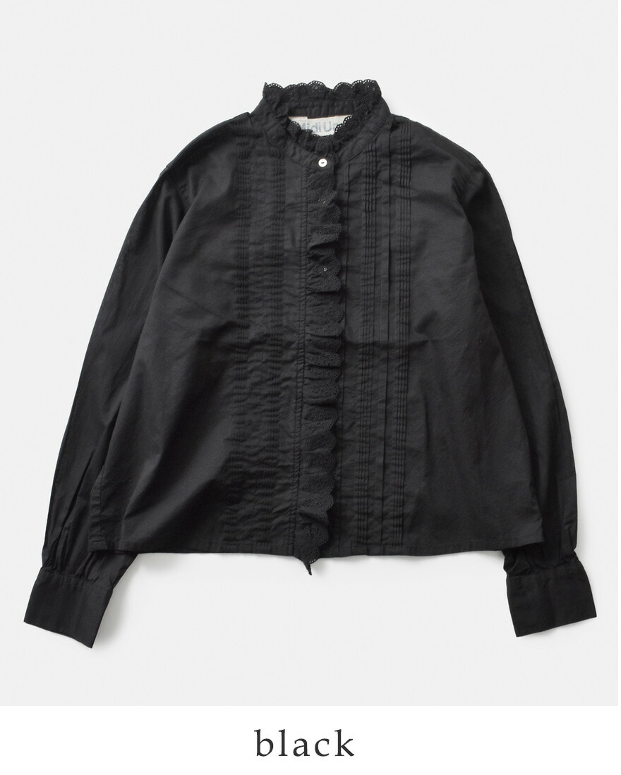 MidiUmi（ミディウミ） コットン ピンタック レース シャツ pin tuck
