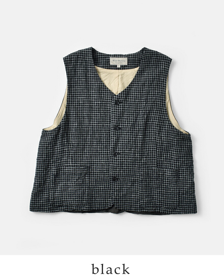 VlasBlomme 麻リネン100 スカートチェック　ポケット　スリット VlasBlomme 麻リネン100 スカートチェック ポケット スリット 【公式通販】