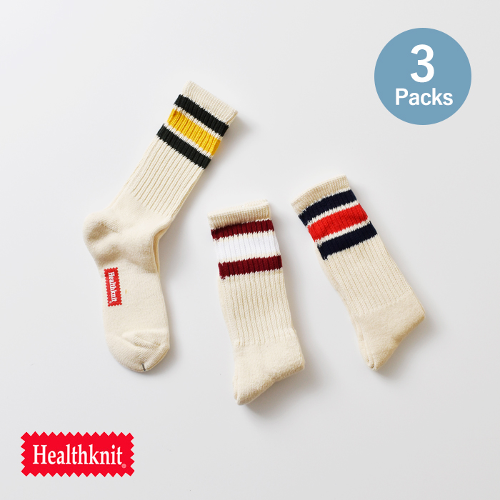Healthknit(ヘルスニット)クラシック 配色 3本ライン ソックス 3足組 191-3471