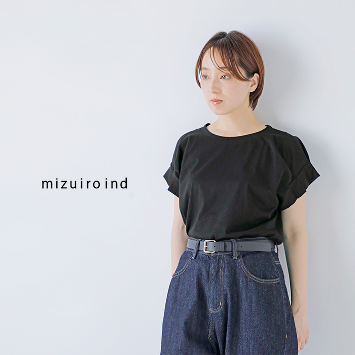 mizuiro-ind(ミズイロインド)コットンフリルスリーブクルーネックプルオーバー2-210110