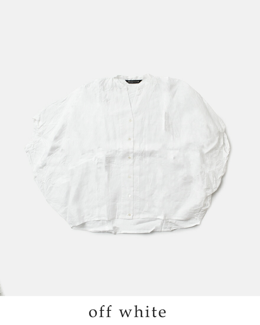【30%OFF】ミズイロインド mizuiro ind リネン スタンドカラー コクーン シャツ 2-230109 レディース | mizuiroind | 01