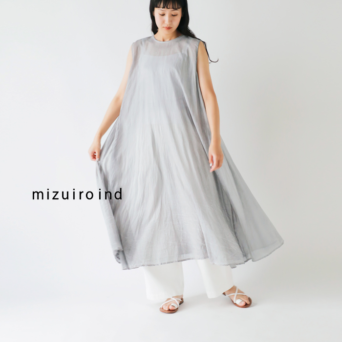 【mizuiro ind】ミズイロインド 麻100% Aラインロングワンピース mizuiroind 【30%OFF】ミズイロインド mizuiro ind コットン