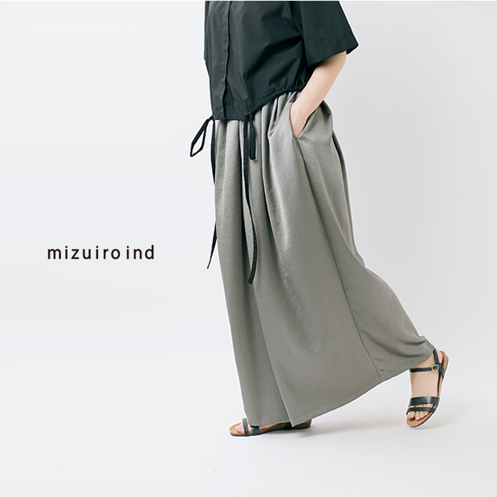 未使用タグ付✨ミズイロインド シワ加工 ロングスカート フレア ペチコート付 mizuiroind 【20%OFF】ミズイロインド mizuiro ind サテン