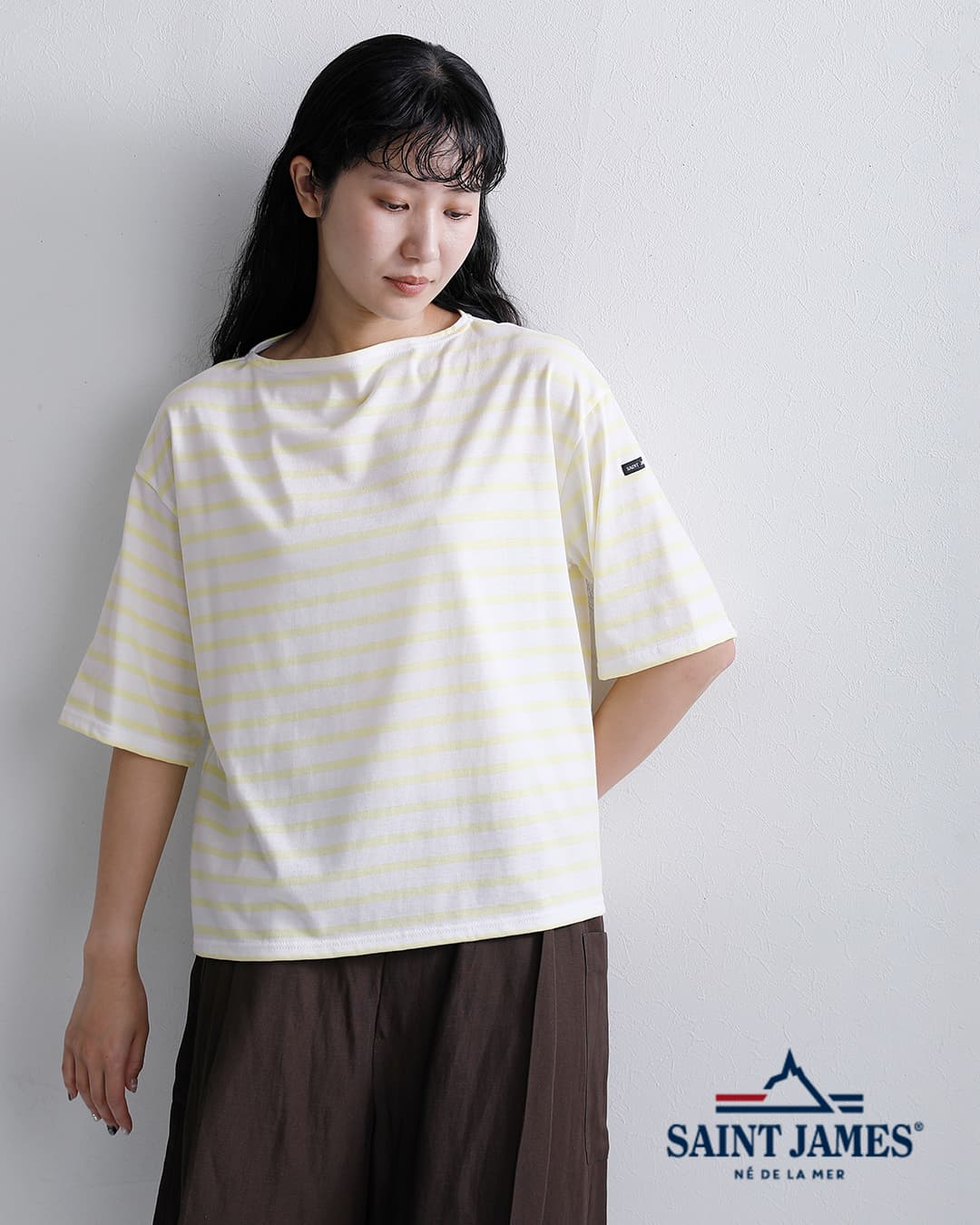 SAINT JAMES(セントジェームス)薄手コットン ボートネック ピリアック ルーズ ドロップ Tシャツ 20jc-8733-legr