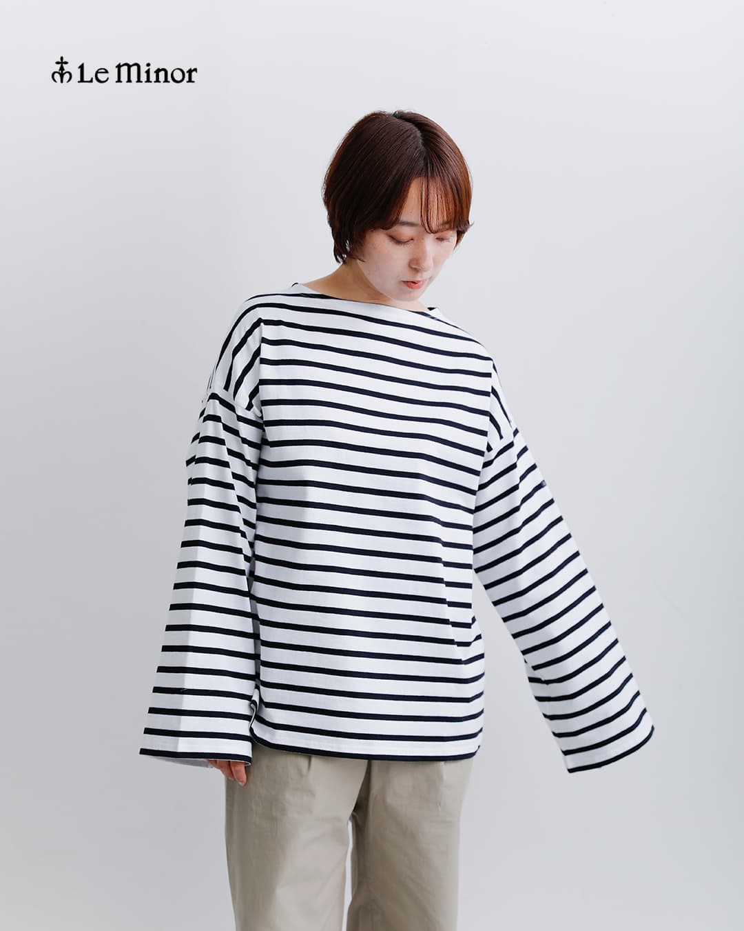 Le Minor - LE MINOR/ルミノア　RAGER トップス　キャメル Le Minor（ルミノア） コットン オーバーサイズ ボーダー Tシャツ