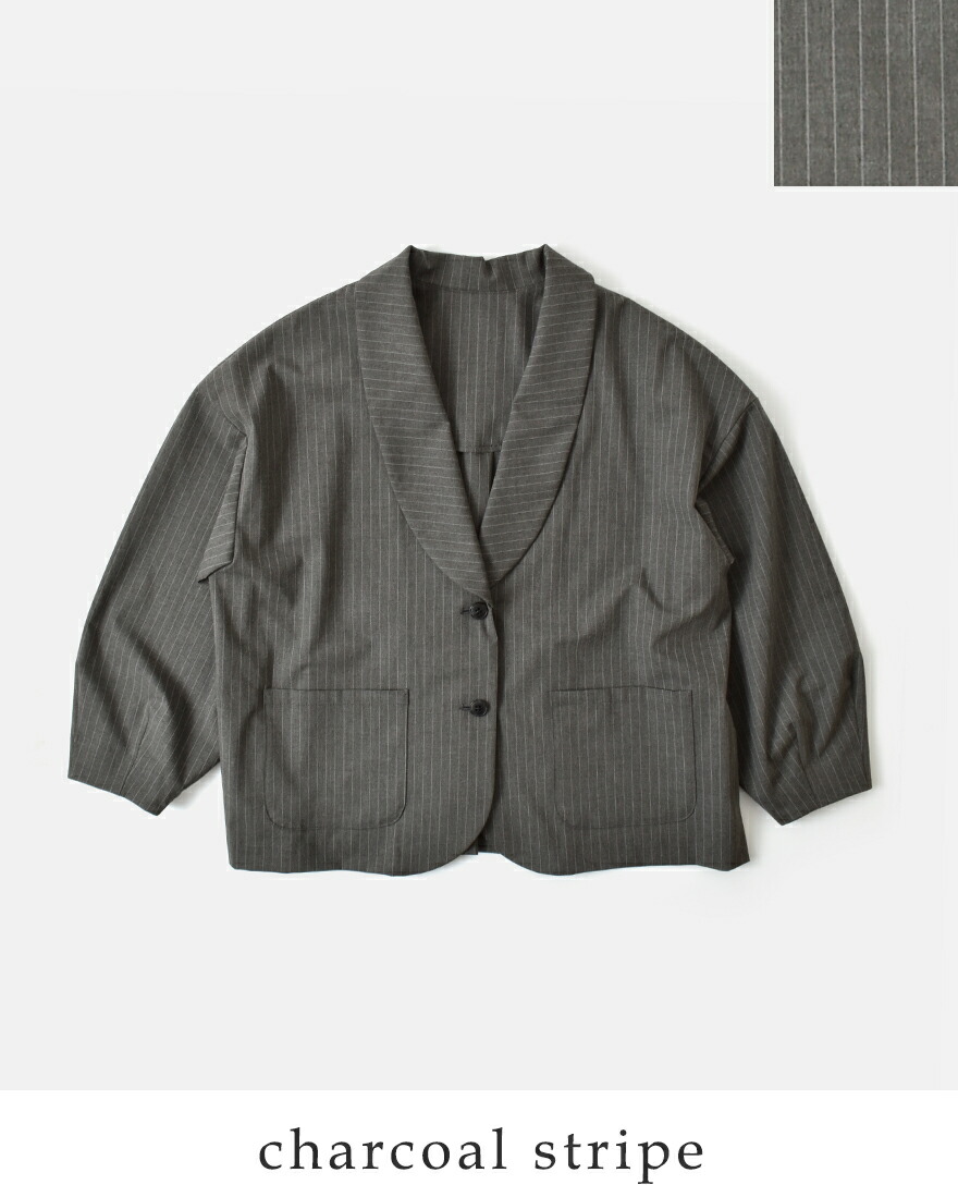 イナ ina 2wayストレッチ ストライプ ショールカラー ジャケット