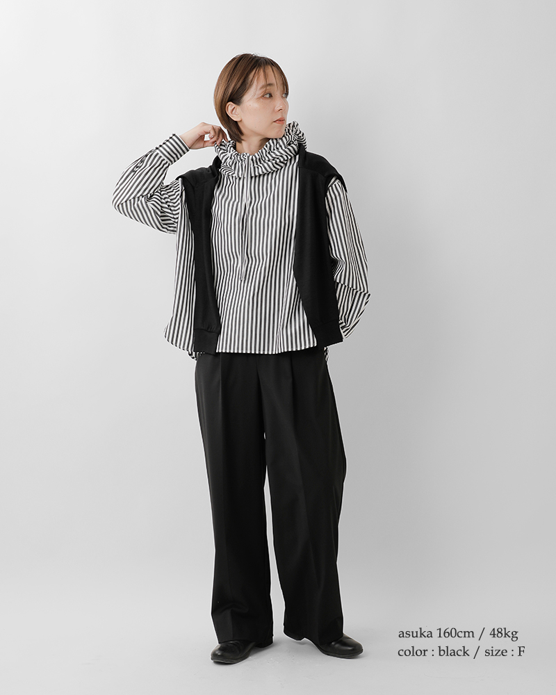 mizuiroind（ミズイロインド） コットン ストライプ フーデッド シャツ