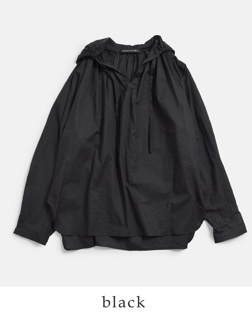 MIZUIRO ミズイロインド mizuiro ind コットン フーデッド ギャザー