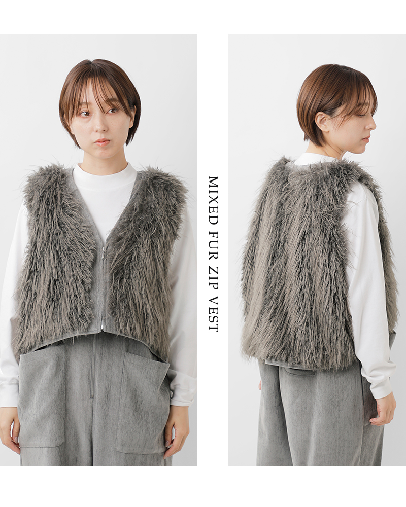 CYAN tokyo ミックスファージップベスト　グレー CYAN TOKYO（シアントーキョー） ミックス ファー ジップ ベスト