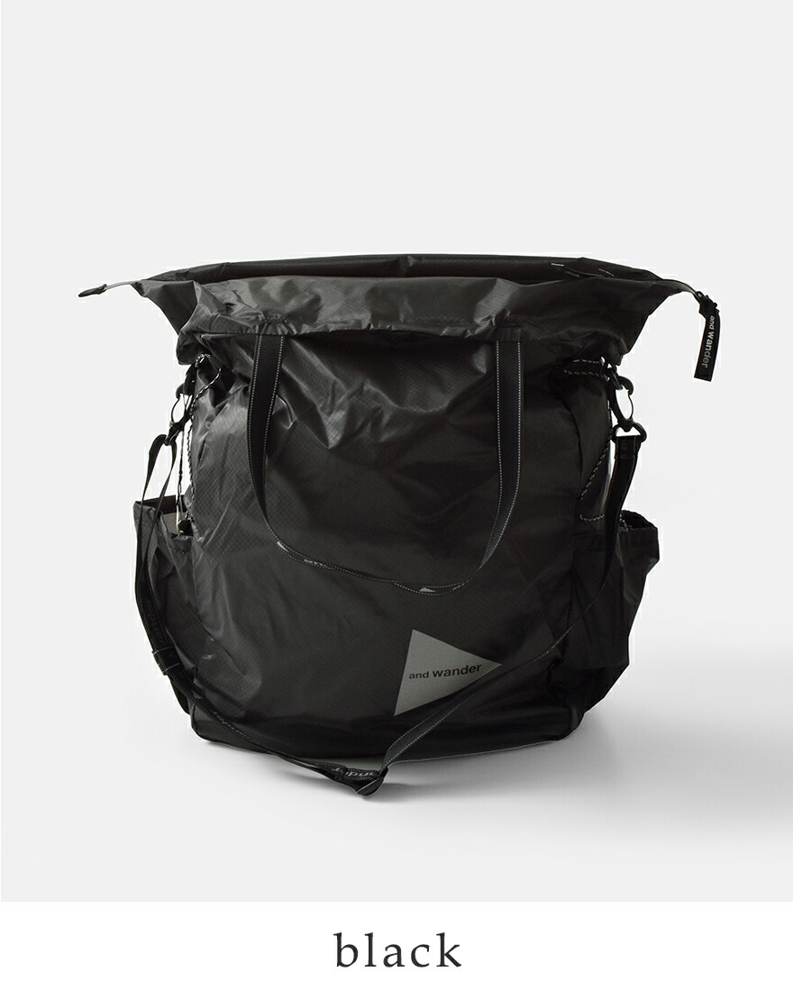 〈and wander〉sil tote bag トートバッグ 2way 黒 and wander (アンドワンダー) sil tote bag / シルトートバッグ