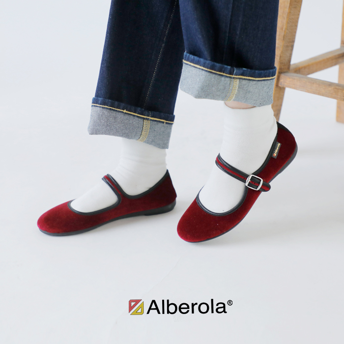 ALBEROLA(アルベローラ)ベルベットワンストラップフラットシューズ78-315350gm