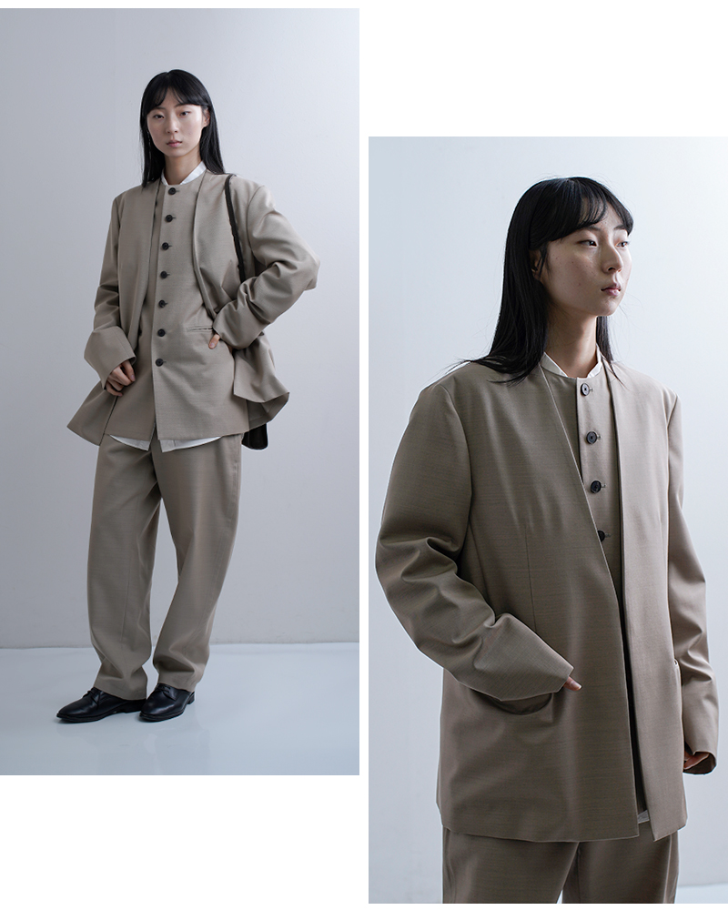 LOEFF（ロエフ） 高密度 ウール ギャバ ノーカラー ジャケット 8822-2