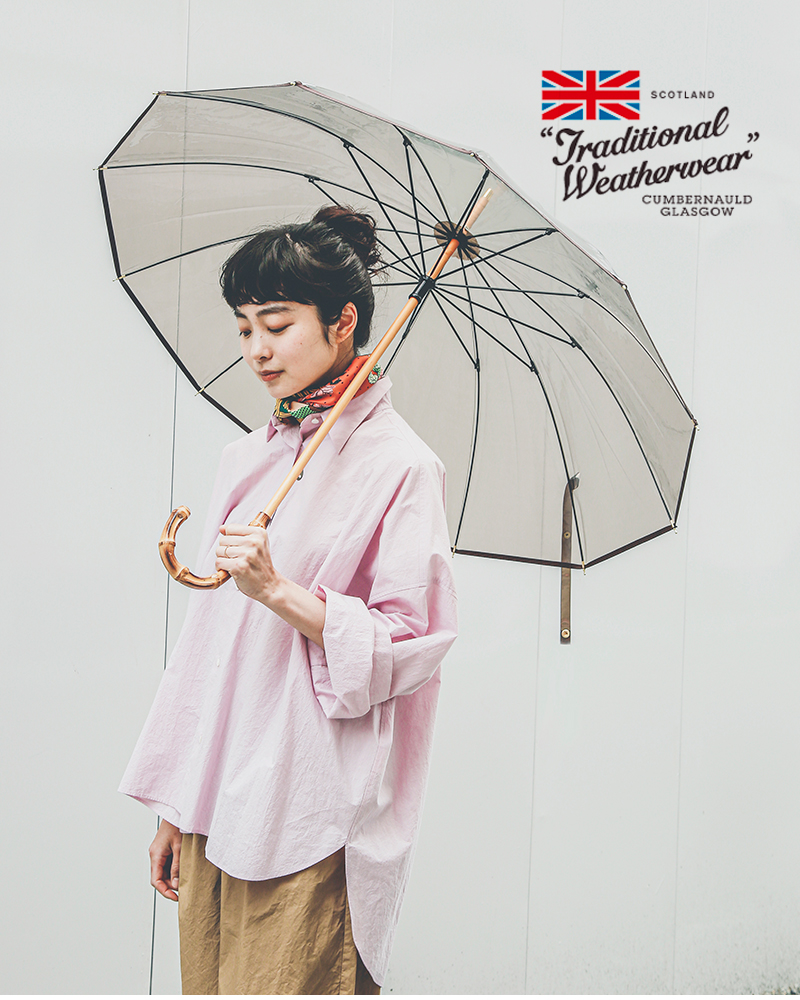 Traditional Weatherwear/CLEARアンブレラ/ブラウン CLEAR UMBRELLA RATTAN クリア アンブレラ ラタン｜ブラウン
