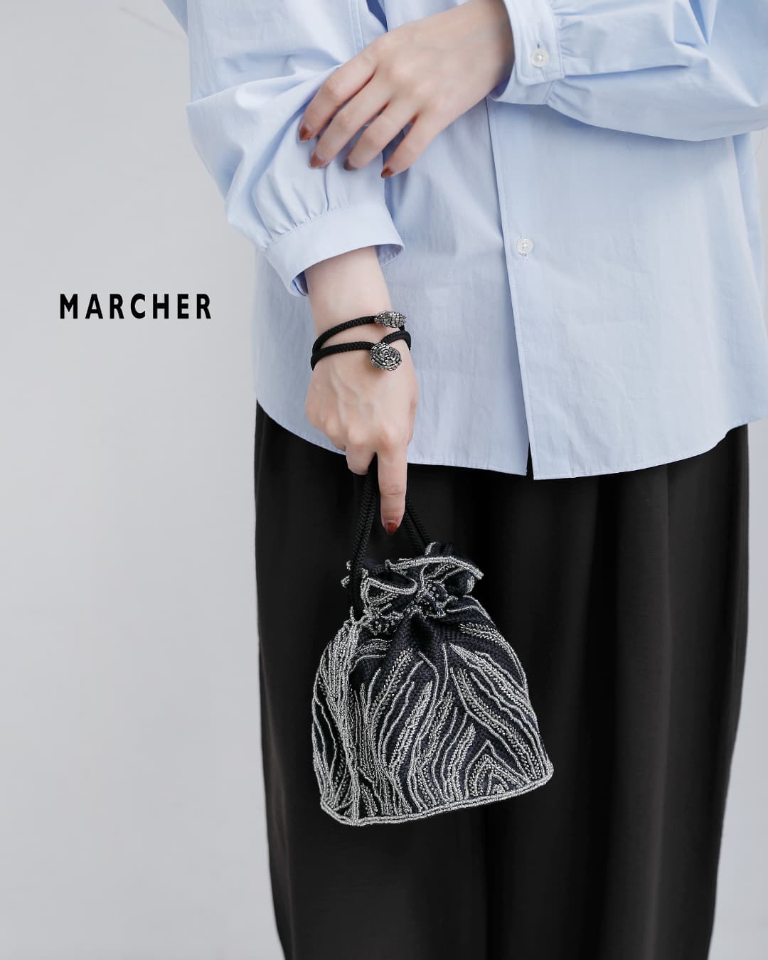 MARCHER（マルシェ） 巾着 ガラスビーズ ショルダーバッグ b-shoulder