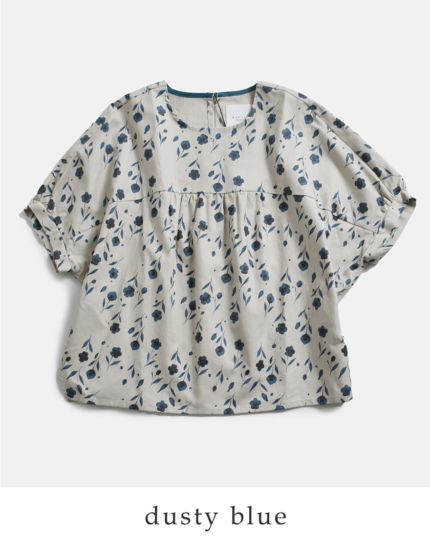 MAGALI リネンラミードットフリルスリーブプルオーバー　ブルーグレー MAGALI（マガリ） セール【30%OFF】マガリ MAGALI Fleur de brume