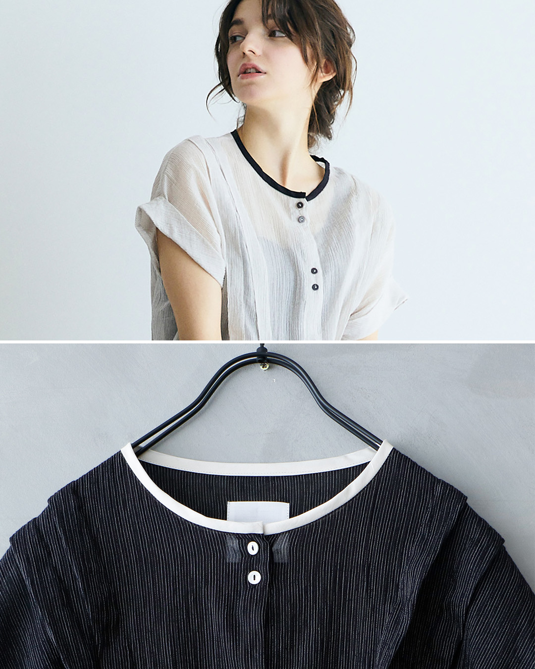 マガリ MAGALI ストライプ コットンシフォン タック ブラウス bl283 