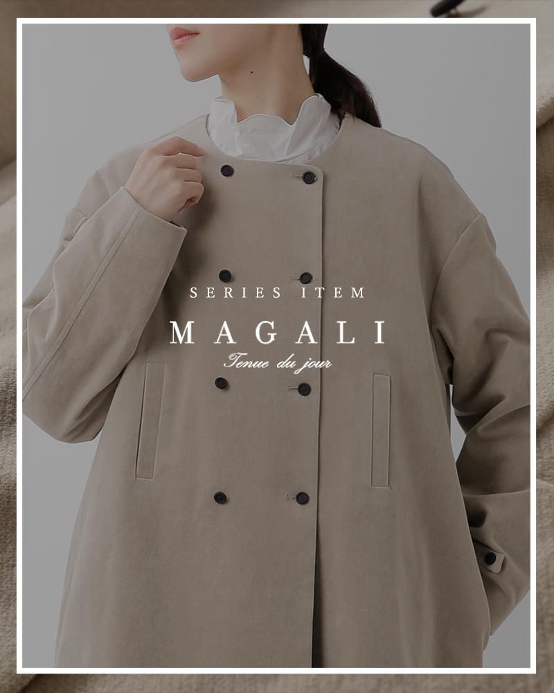 MAGALI マガリ ウール リネン ヘリンボーン ダブルボタンコート MAGALI ウールリネンへリンボン・ダブルボタンコート フォググレイ