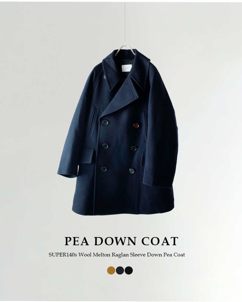 miffew ミフュー SUPER140s ウール メルトン ラグランスリーブ ダウン Pコート PEA DOWN COAT few23wjk5104