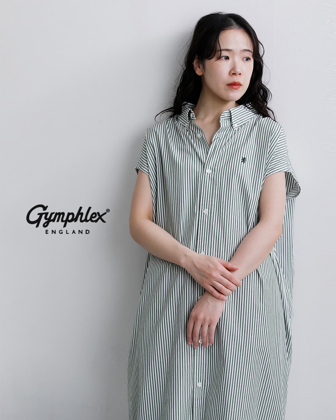 BRIEFING BG総ロゴ裾プリーツ＆ノースリーブシャツワンピース GYMPHLEX（ジムフレックス） コットン スリーブレス シャツワンピース