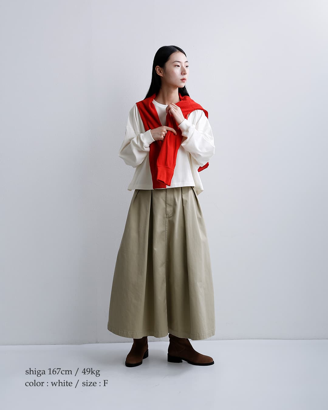 Hanes（ヘインズ） コットン天竺 クロップドワイド 長袖 Tシャツ SHIRO