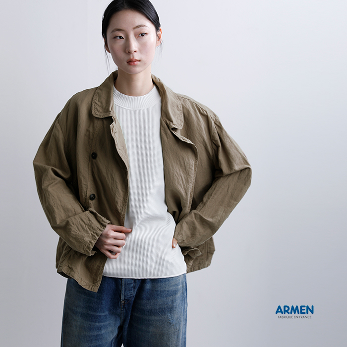 ARMEN（アーメン） リネンコットンオーバーダイ ラウンドカラー ダブル 