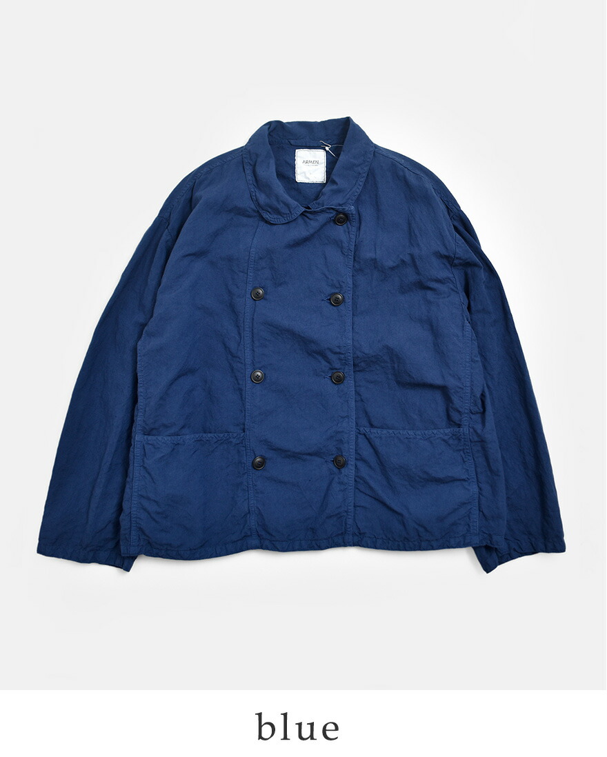 【美品】ARMEN/アーメン/ジップアップワークジャケット ARMEN（アーメン） リネンコットンオーバーダイ ラウンドカラー ダブル