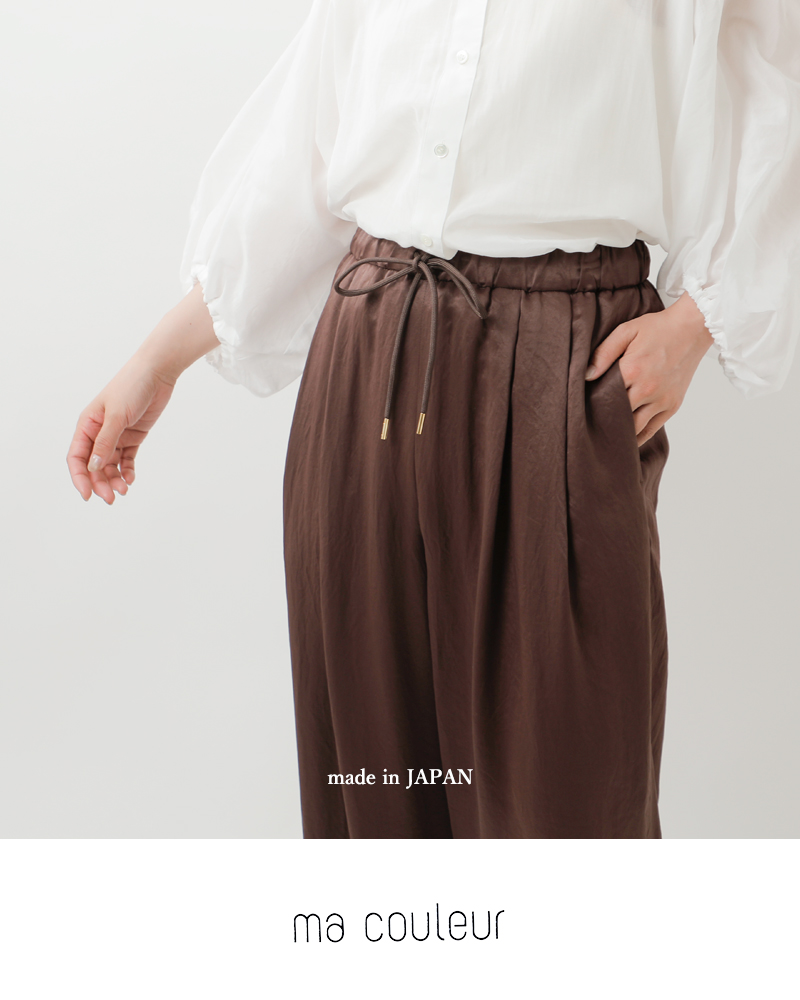 マ クルール ma couleur  レザー ライク サテン ビンテージ ドロスト タック パンツ j-4642 パンツ  ☆☆ クーポン対象 セール【40%OFF】マ クルール ma couleur レザー ライク サテン