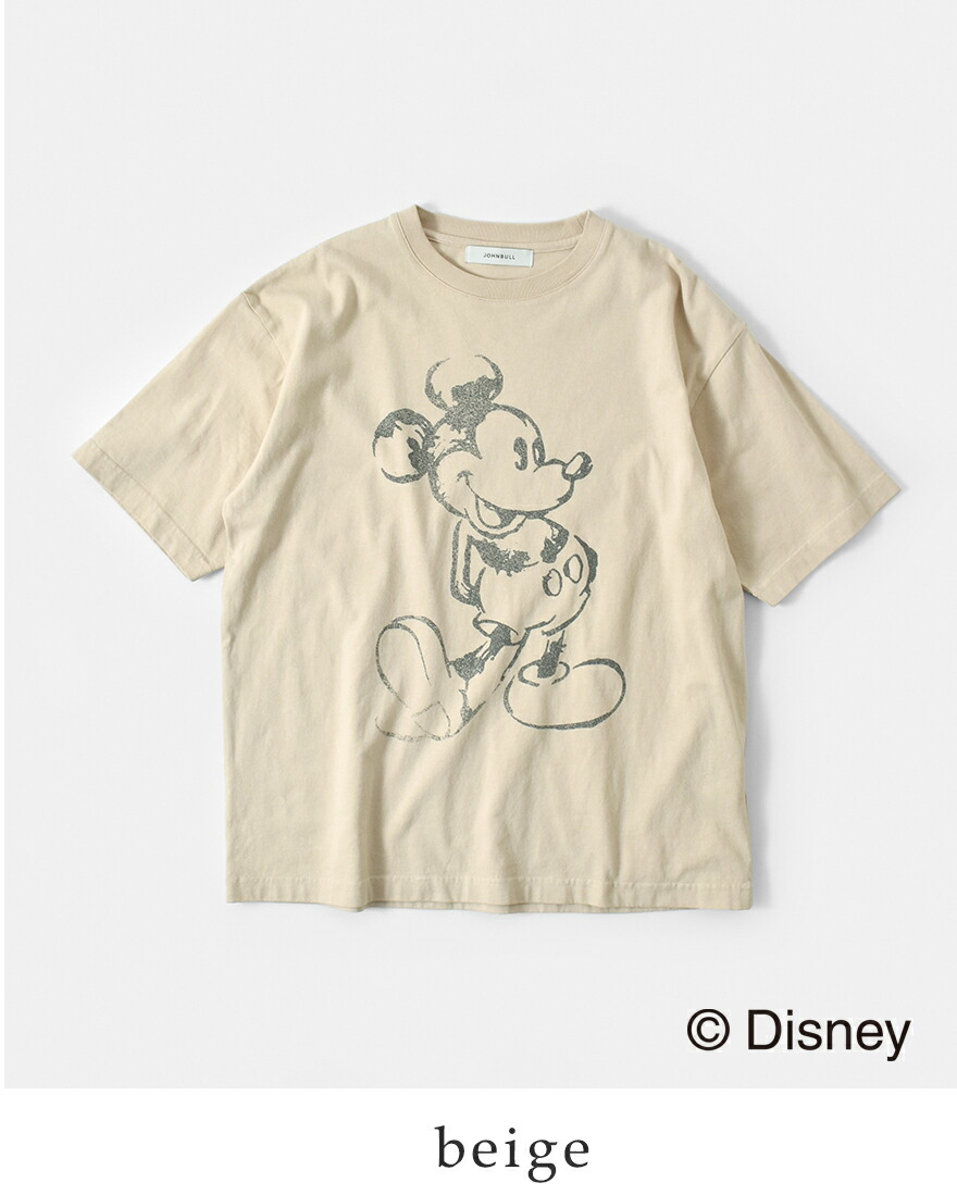 JOHNBULL MICKEY MOUSE プリント Tシャツ レディース メンズ ジョンブル JT252C02 ミッキーマウス 半袖 大きめ ゆったり ブランド 丸首 白 メール便(185円)対応 Johnbull ジョンブル コットン「ミッキーマウス」プリント T