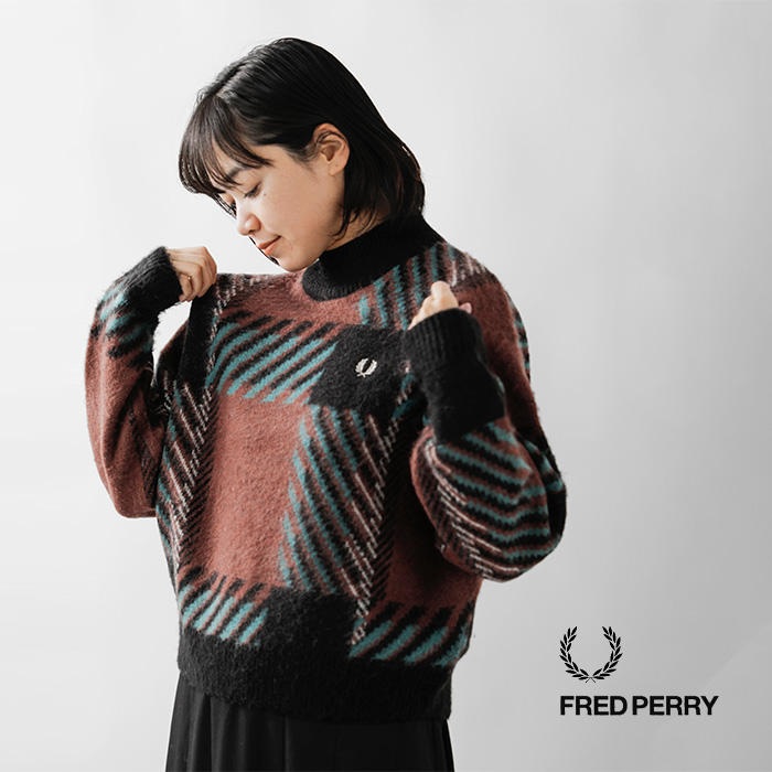 フレッドペリー FRED PERRY グリッチ タータン クルーネック ニット