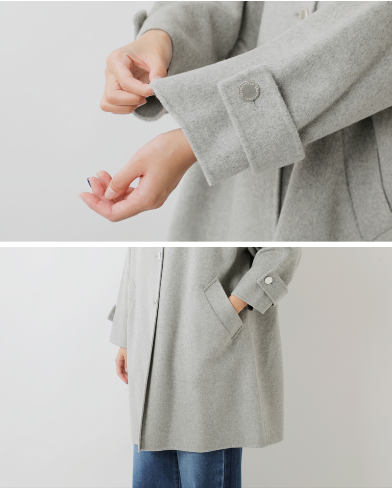 Traditional Weatherwear(トラディショナルウェザーウェア)マールトンWフェイスショートビーバーノーカラーロングコート“MALTONLONGN/CRV”l252thfco0477wu