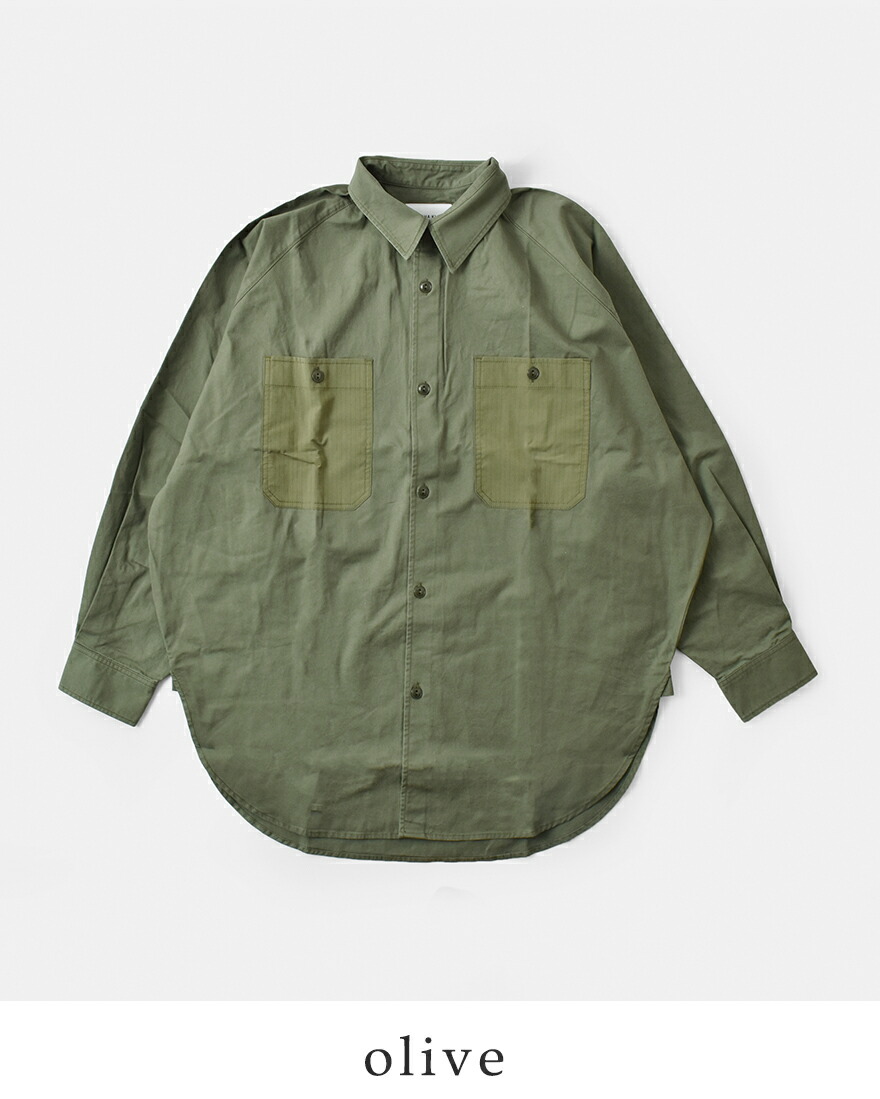 【60%OFF】カーキ kha:ki コットン ワッシャー ツイル ワイド ファティーグ シャツ WIDE FATIGUE SHIRTS mil25hbl3141 レディース kha:ki 【60%OFF】カーキ コットン ワッシャー ツイル ワイド