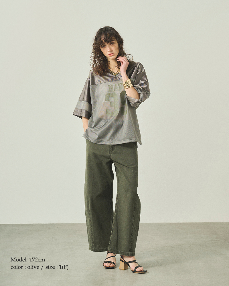 kha:ki 【40%OFF】カーキ サテンジャージー×メッシュ 切替