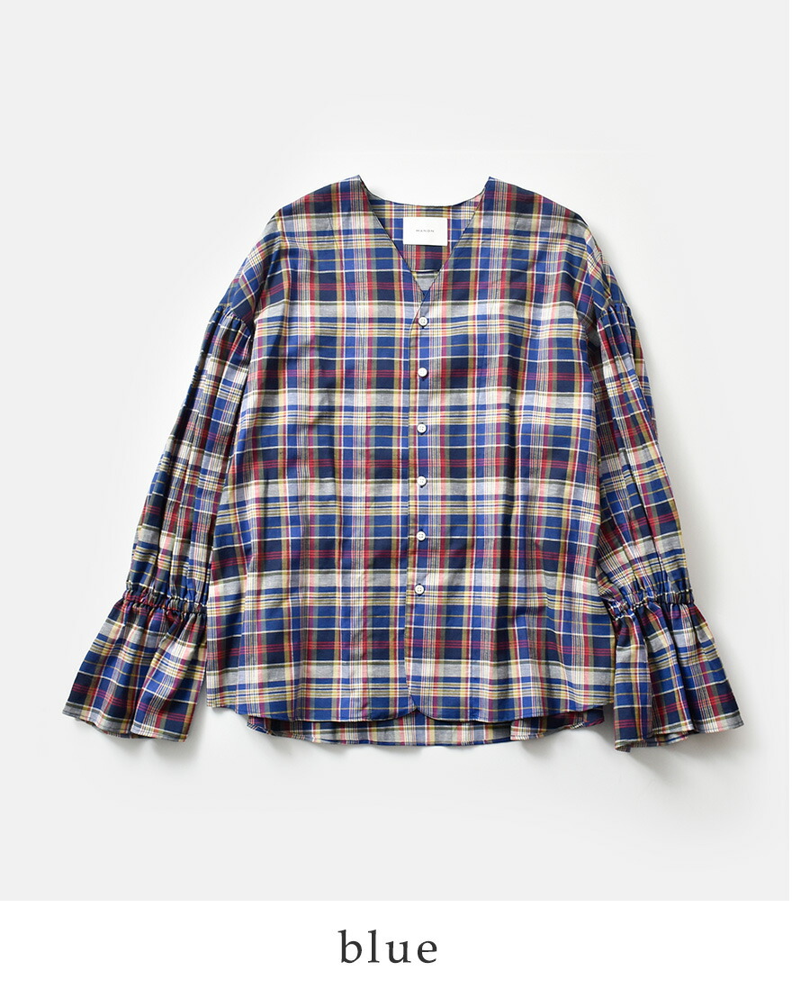 【50%OFF】マノン MANON コットン リネン チェック カーディガン ブラウス BALOON SLEEVE CHECK CARDIGAN BLOUSE mnn-sh-284 manon｜コットン リネン バルーンスリーブ チェック