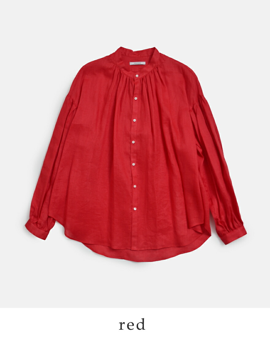 mannineマンナイン　長袖シャツ　赤 MANON（マノン） フレンチリネン アミカルシャツ FRENCH LINEN AMICAL