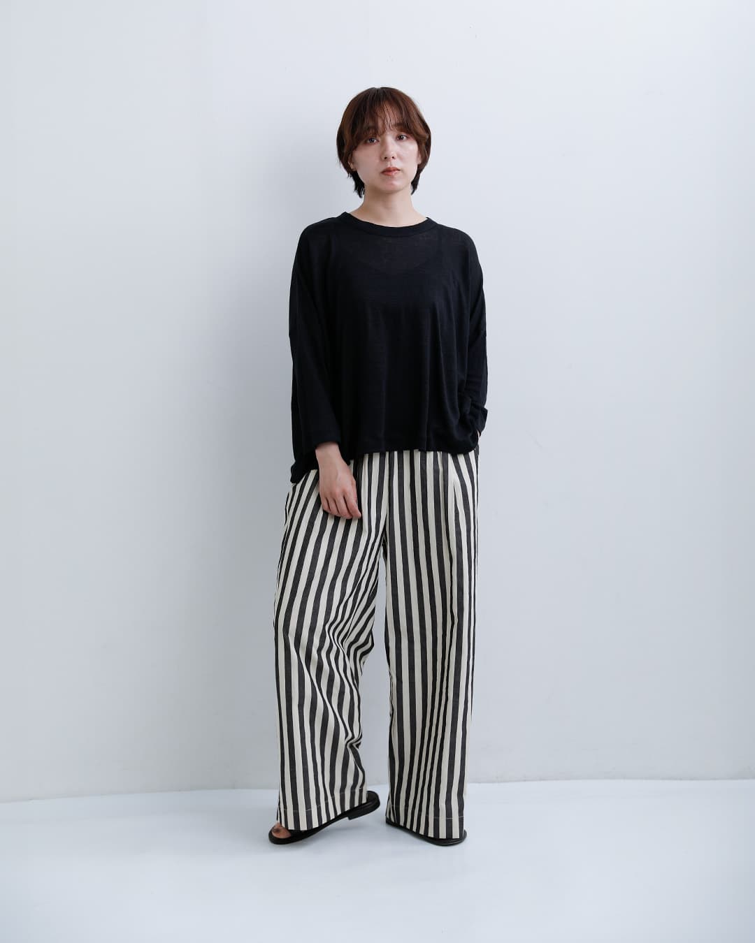 MANON（マノン） コットン リネン ストライプ イージーパンツ STRIPE