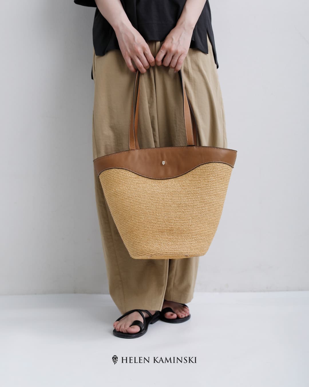 HELEN KAMINSKI ヘレンカミンスキー　ラフィアトートバッグ　レザー Helen Kaminski（ヘレンカミンスキー） セール【30%OFF】ヘレンカミン