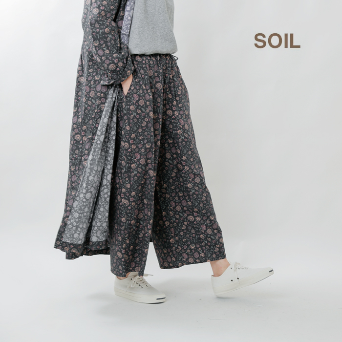 しして SOIL ソイル 40sポプリンフラワープリントワイドイージーパンツ